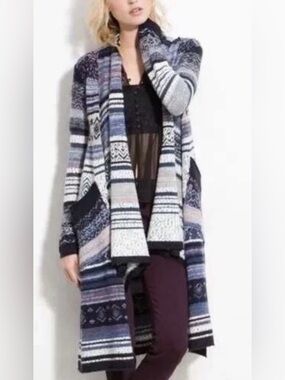 Free People Striped Open-Front Long Cardigan
